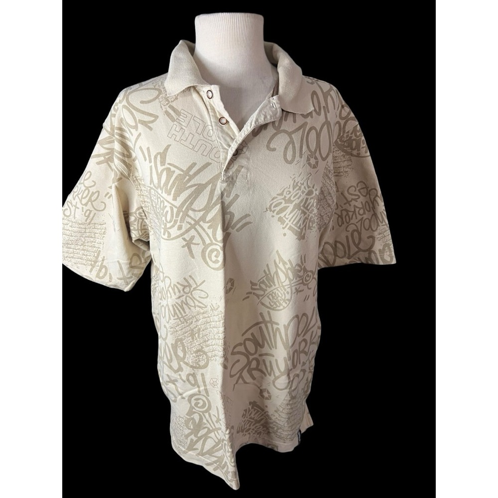 South Pole Shirt Adult Large Cream Short Sleeve Embroidered Vintage‎ Y2K